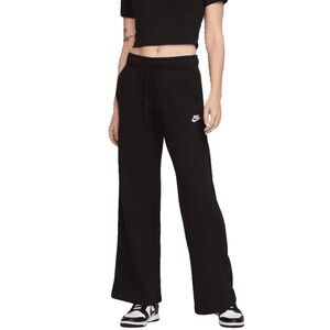 Nike Club Fleece Women's Wide-Leg Black Sweatpants with White Swoosh ~ Size XL